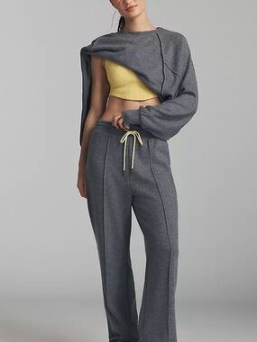 Gray straight -Leg Track Pants with Drawstring